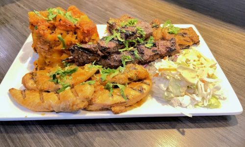 Choma platter with masala potatoes